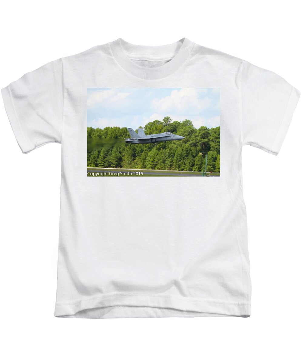 F18 Kids T-Shirt featuring the photograph F18 takeoff by Greg Smith