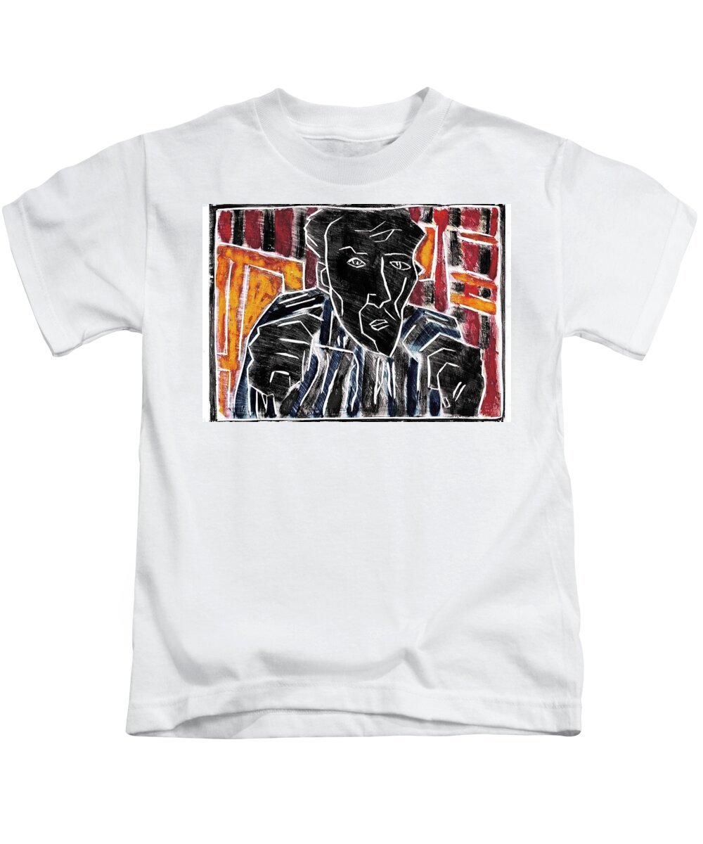 Face Kids T-Shirt featuring the relief Fists Portrait 2 by Edgeworth Johnstone