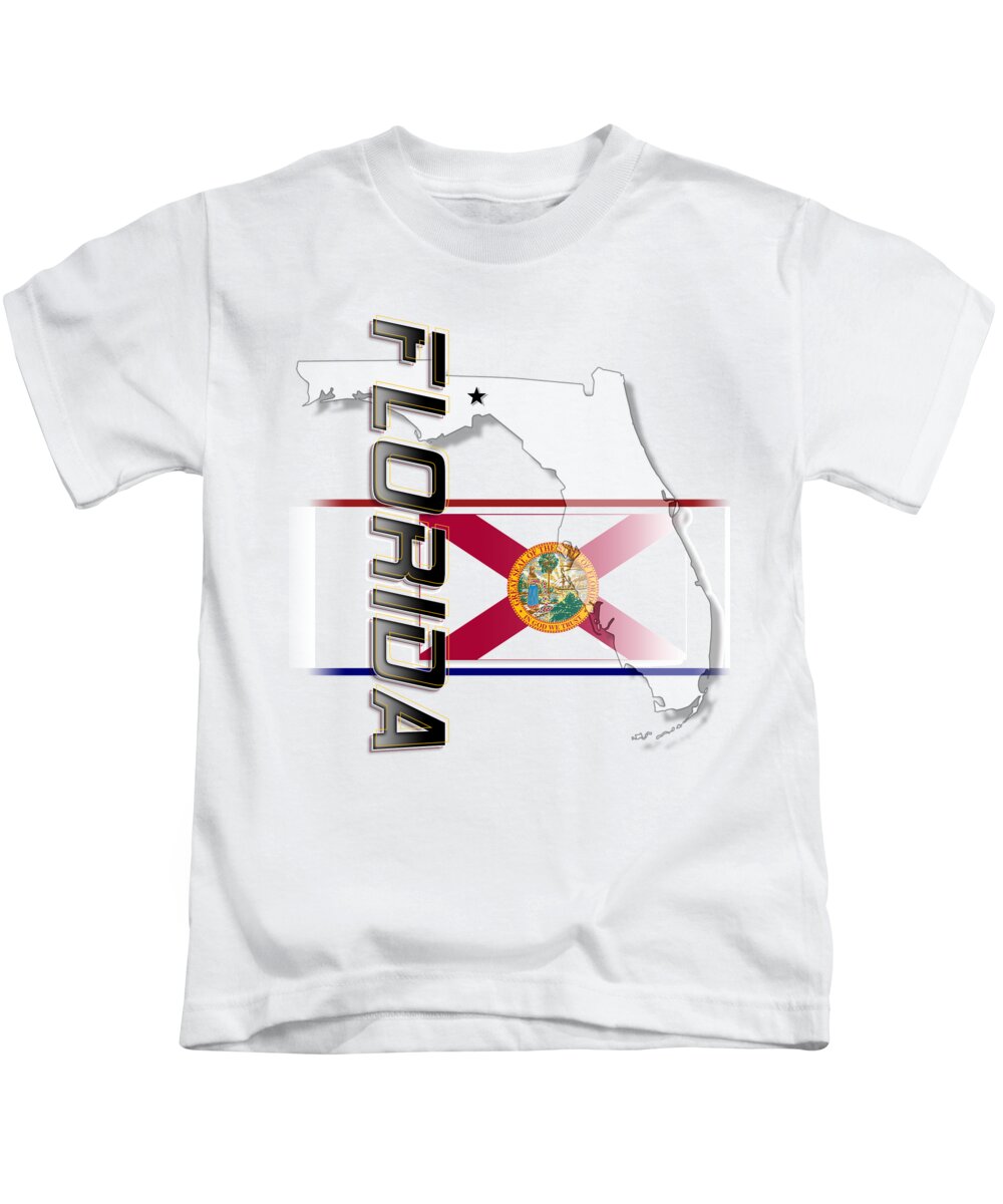 Florida Kids T-Shirt featuring the digital art Florida State Vertical Print by Rick Bartrand