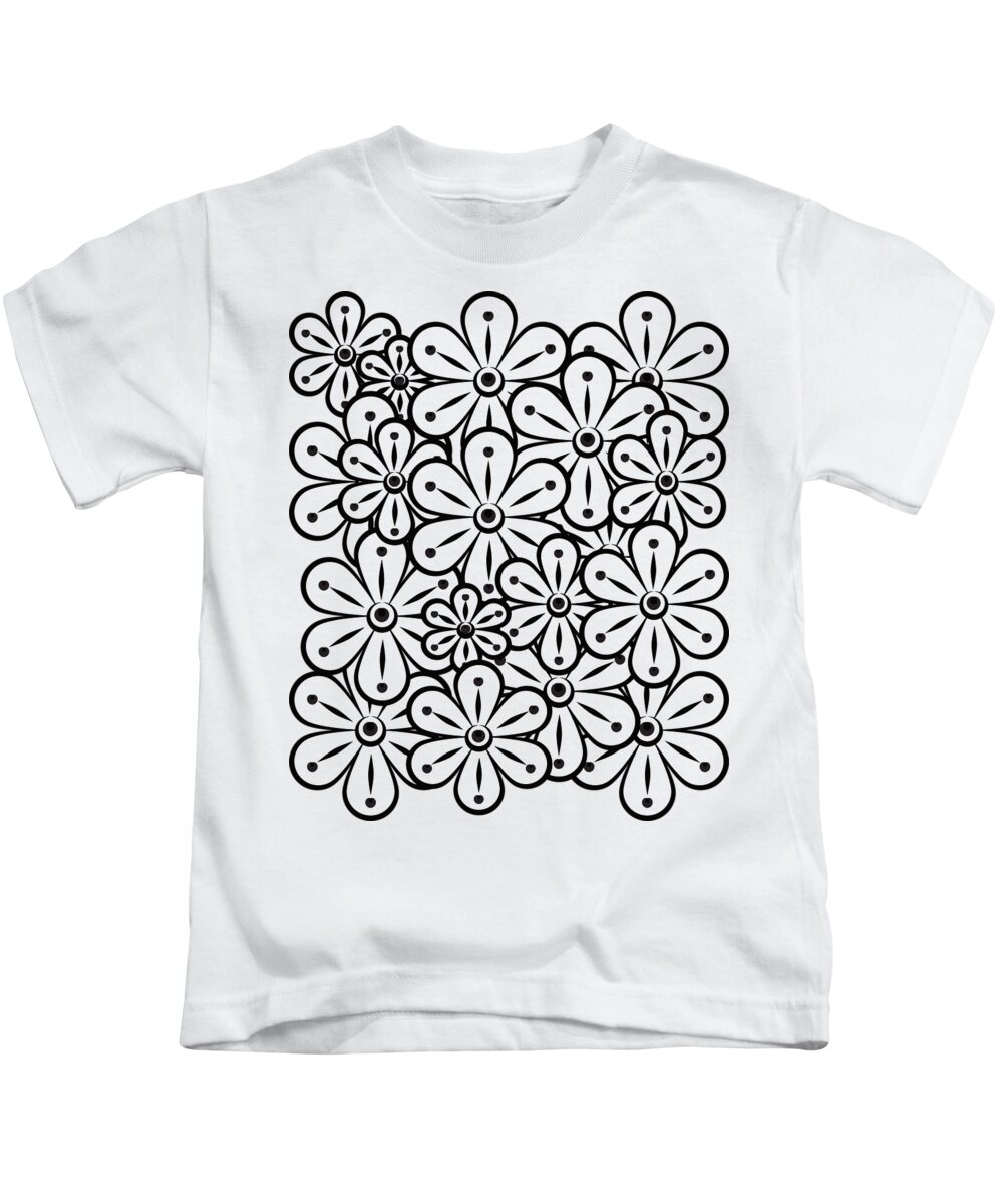 Flower Kids T-Shirt featuring the digital art Flowers Black and White by Patricia Piotrak