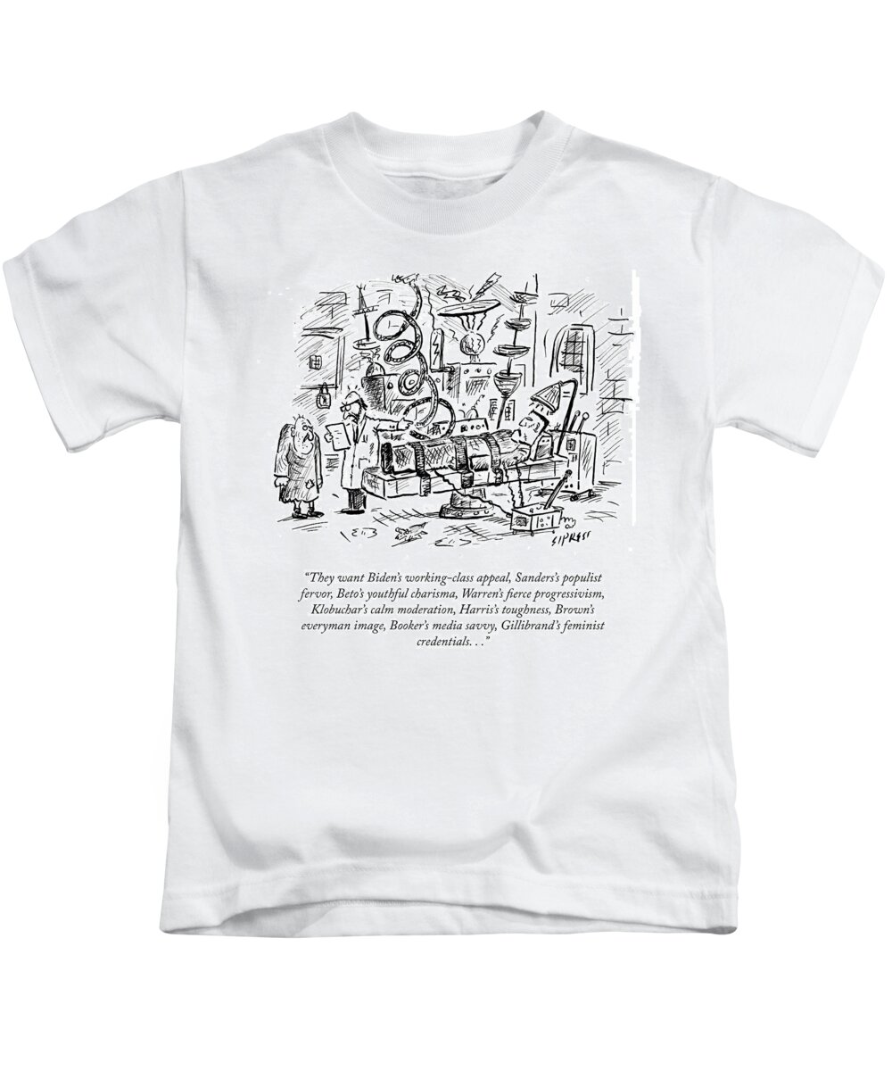 They Want Biden's Working-class Appeal Kids T-Shirt featuring the drawing Freankenstein's Monster by David Sipress