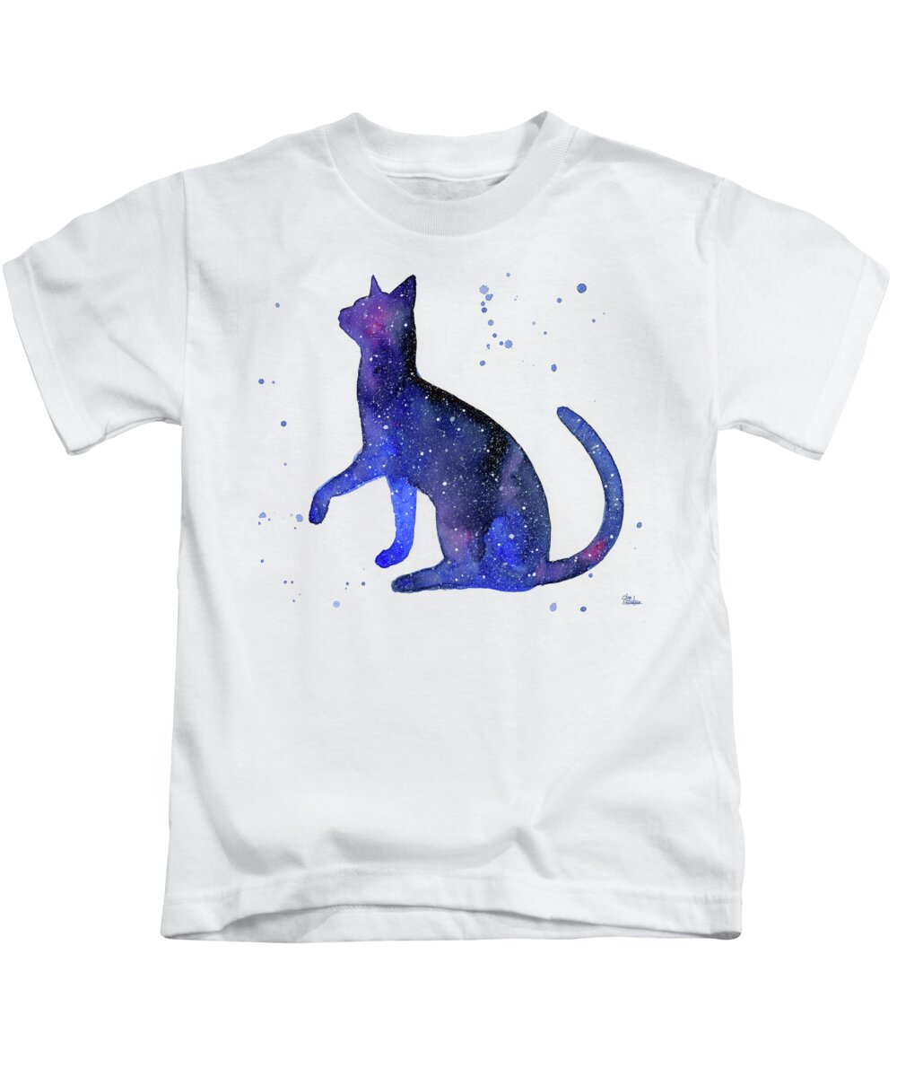 Galaxy Kids T-Shirt featuring the painting Galaxy Cat by Olga Shvartsur