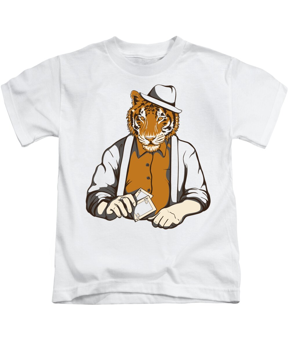 Gambler Kids T-Shirt featuring the digital art Gambling Tiger by Matthias Hauser
