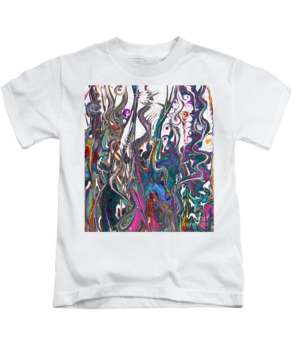 Pattered Colorful Dramatic Fantastic Kids T-Shirt featuring the painting Garden of Weeden Detail by Priscilla Batzell Expressionist Art Studio Gallery
