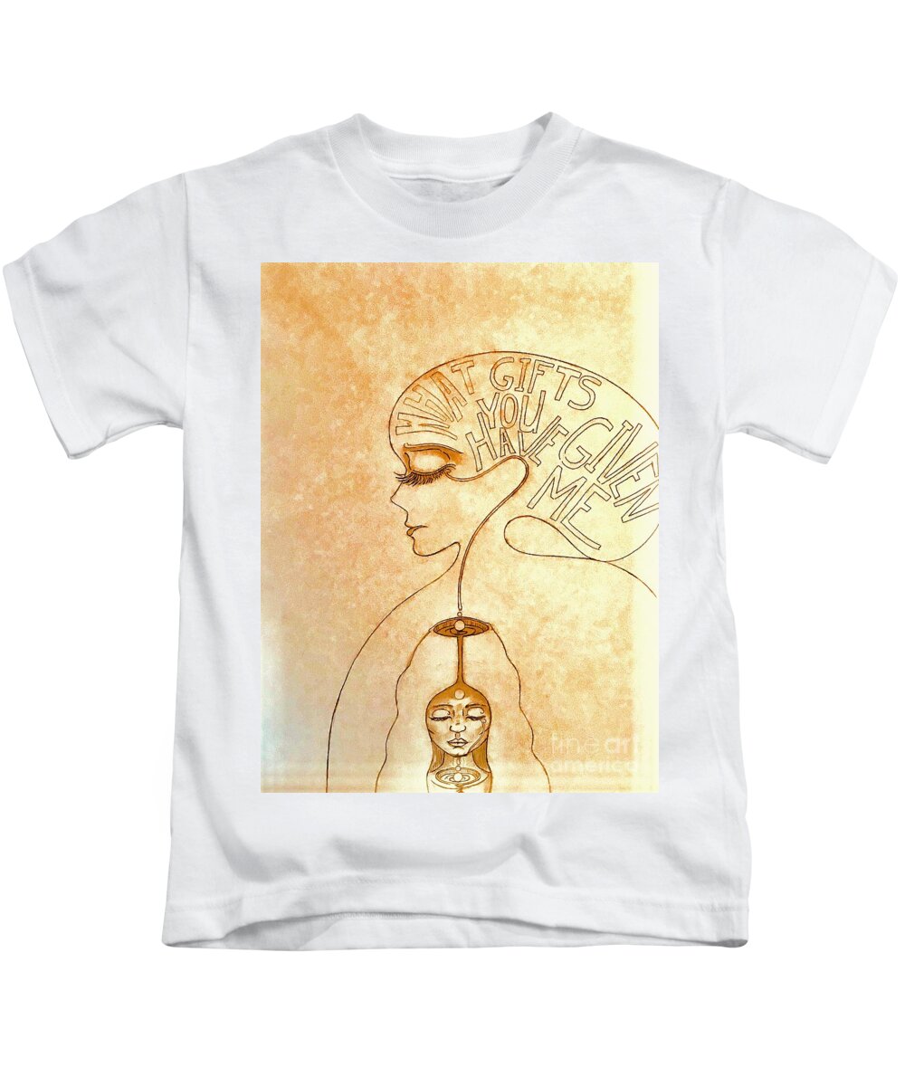  Kids T-Shirt featuring the drawing Gifts Of The Mind by Judy Henninger