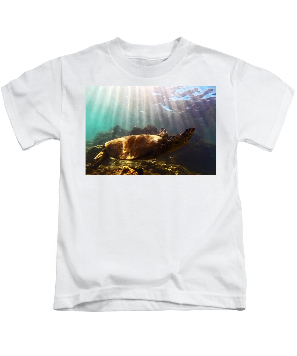 Sea Turtle Kids T-Shirt featuring the photograph Gliding Honu - Paintography by Anthony Jones
