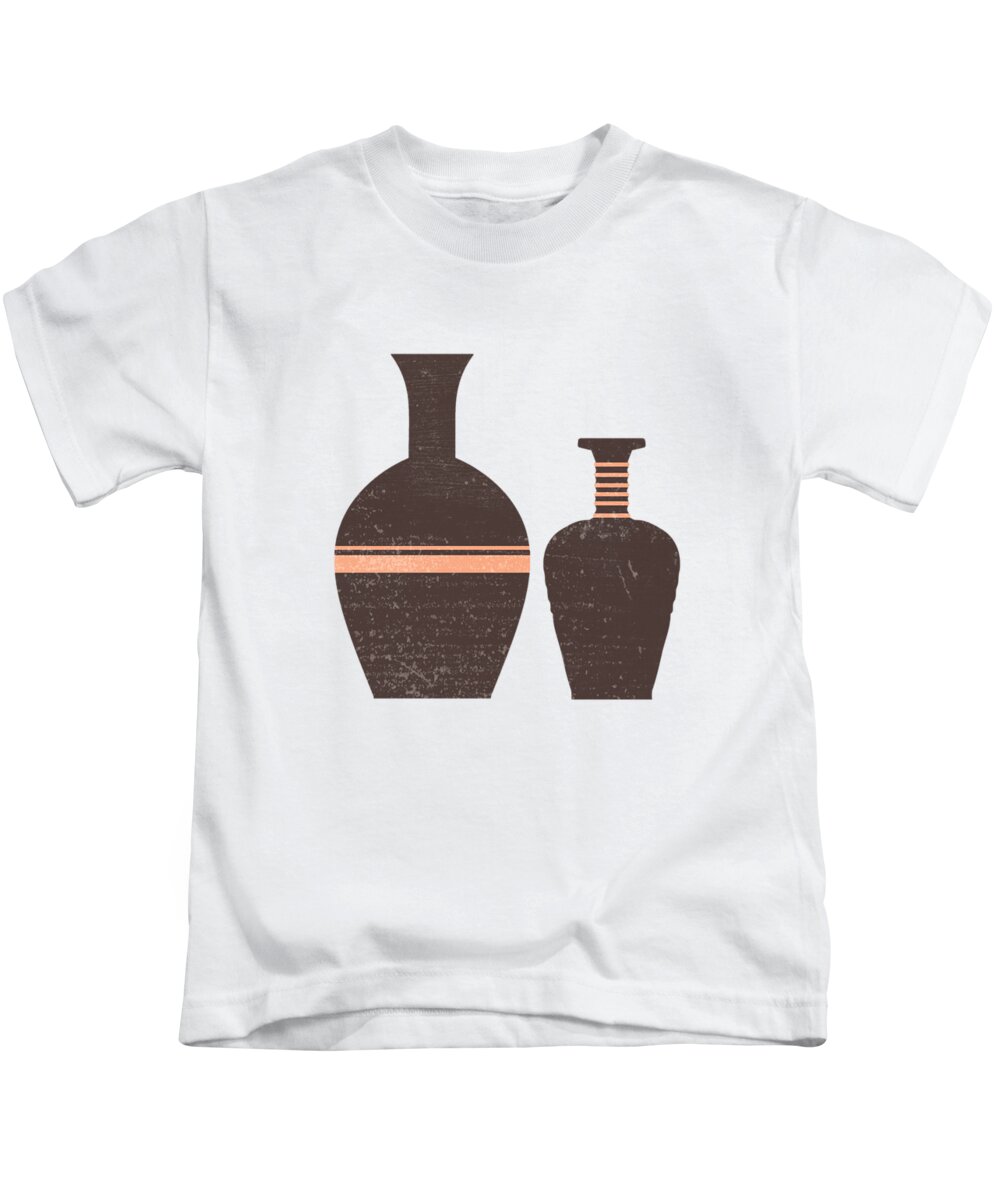 Abstract Kids T-Shirt featuring the mixed media Greek Pottery 31 - Hydria - Terracotta Series - Modern, Contemporary, Minimal Abstract - Seal Brown by Studio Grafiikka