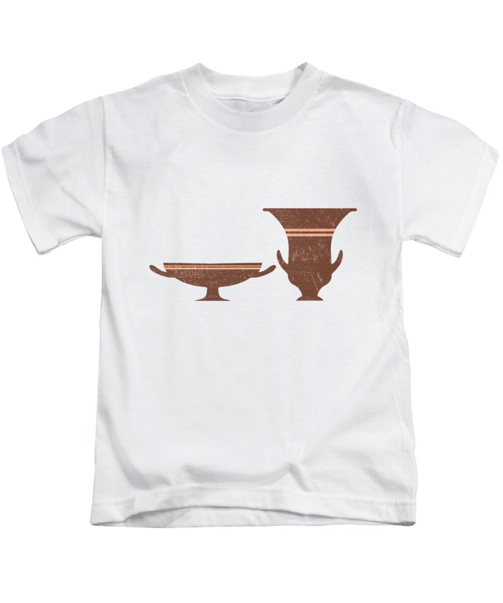 Abstract Kids T-Shirt featuring the mixed media Greek Pottery 35 - Bell Krater, Kylix - Terracotta Series - Modern, Contemporary, Minimal Abstract by Studio Grafiikka