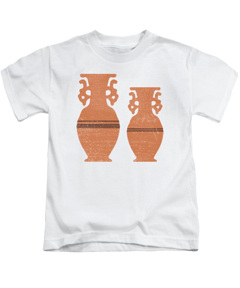 Abstract Kids T-Shirt featuring the mixed media Greek Pottery 37 - Amphorae - Terracotta Series - Modern, Contemporary, Minimal Abstract - Sienna by Studio Grafiikka