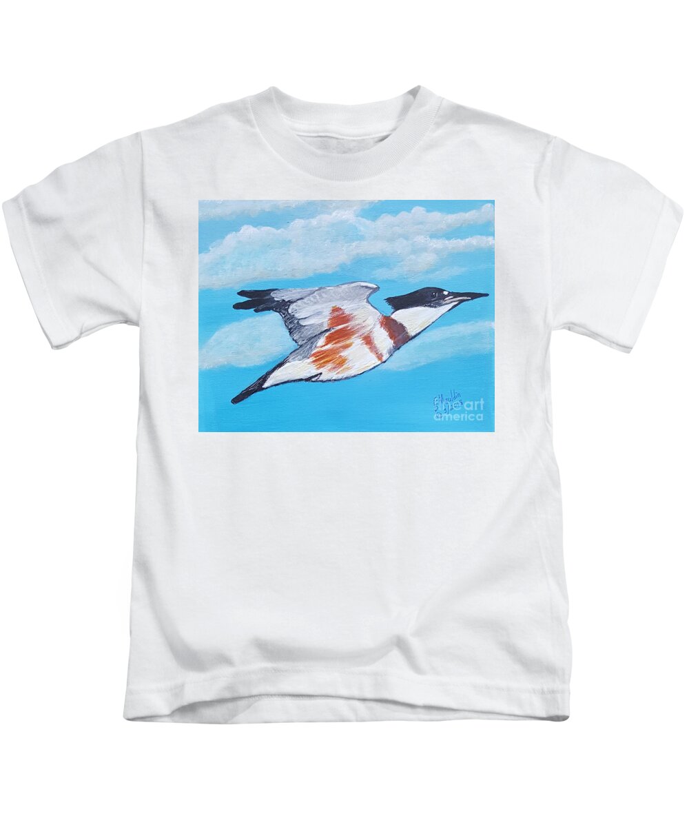 Belted Kingfisher Kids T-Shirt featuring the painting Johnnie's Belted Kingfisher by Elizabeth Mauldin