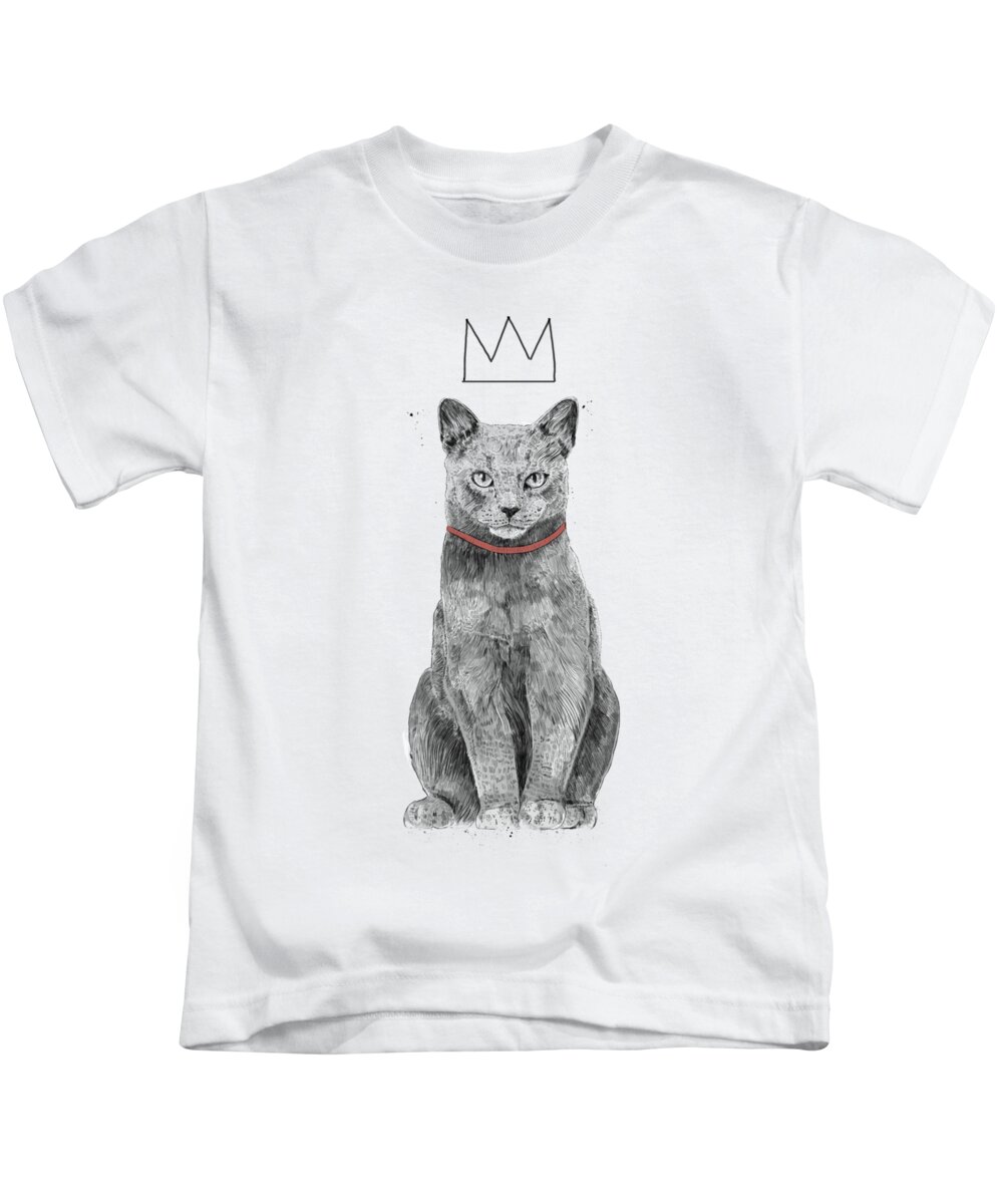 Cat Kids T-Shirt featuring the mixed media King Of Everything by Balazs Solti
