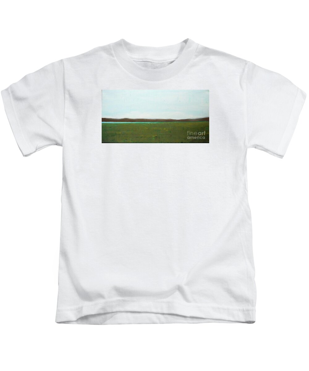 Abstract Landscape Kids T-Shirt featuring the painting Lake in Prairie by Vesna Antic