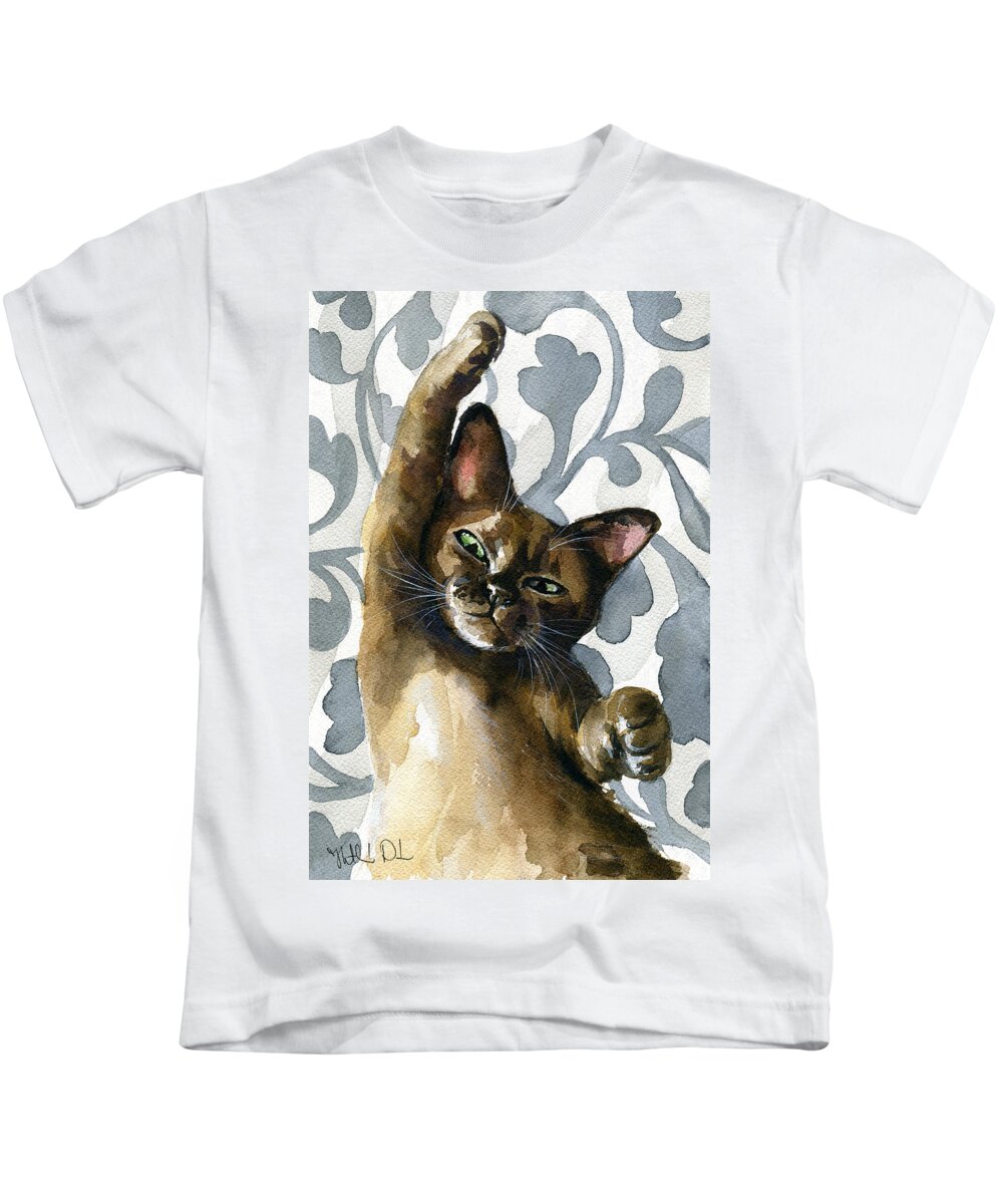 Cat Kids T-Shirt featuring the painting Little Cutie by Dora Hathazi Mendes