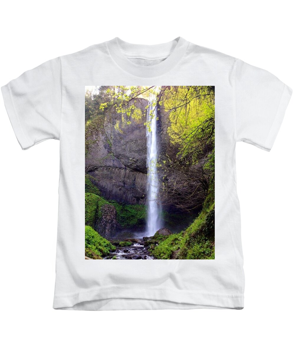 Latourell Falls Kids T-Shirt featuring the photograph Lone Waterfall by Harvest Moon Photography By Cheryl Ellis