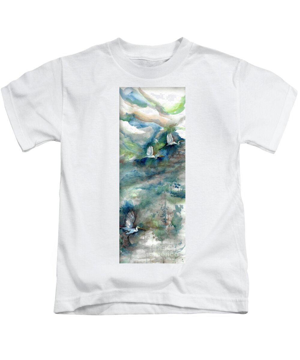 #creativemother Kids T-Shirt featuring the painting Long Birds by Francelle Theriot