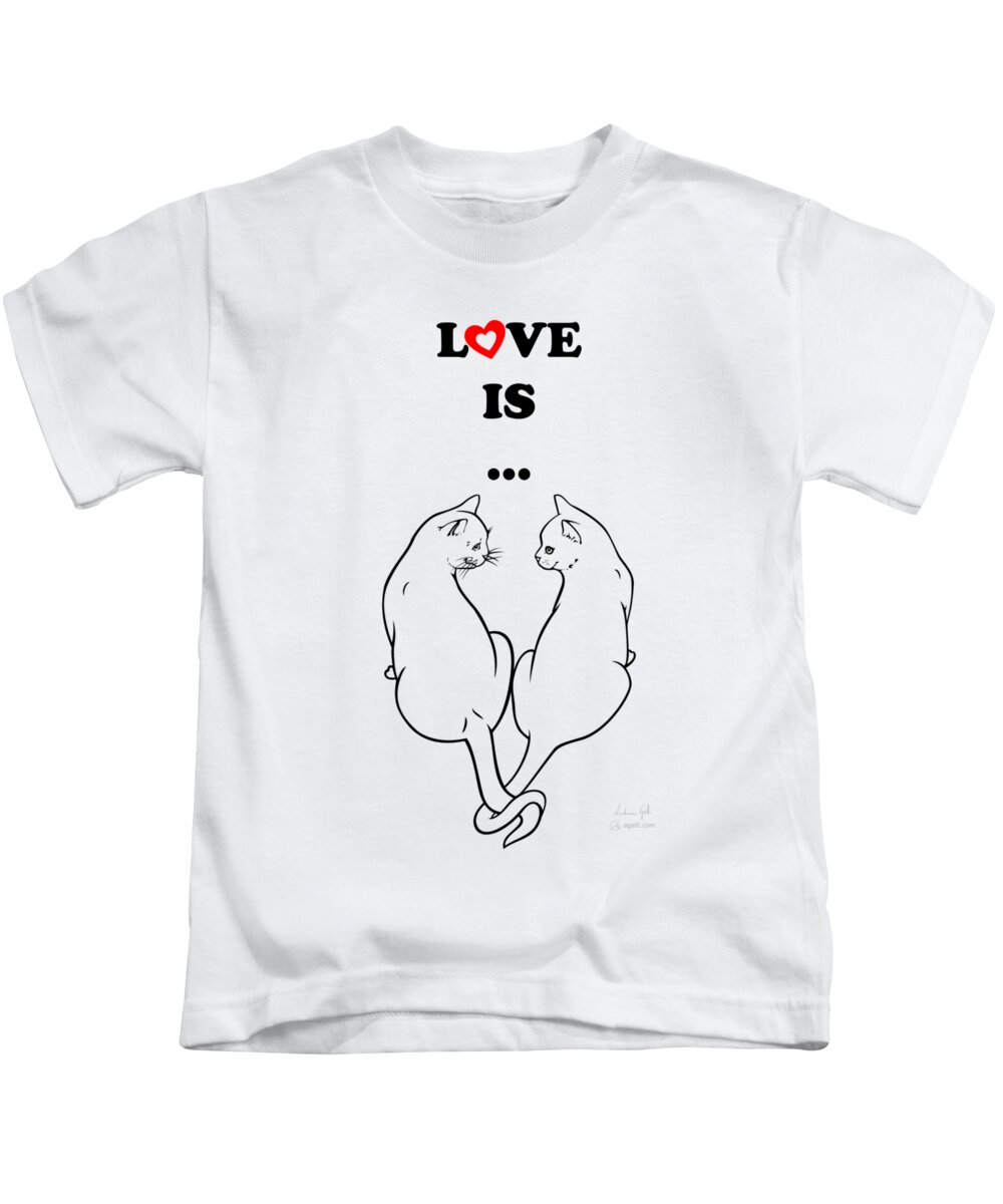 Cat Kids T-Shirt featuring the digital art Love Is black by Andrea Gatti