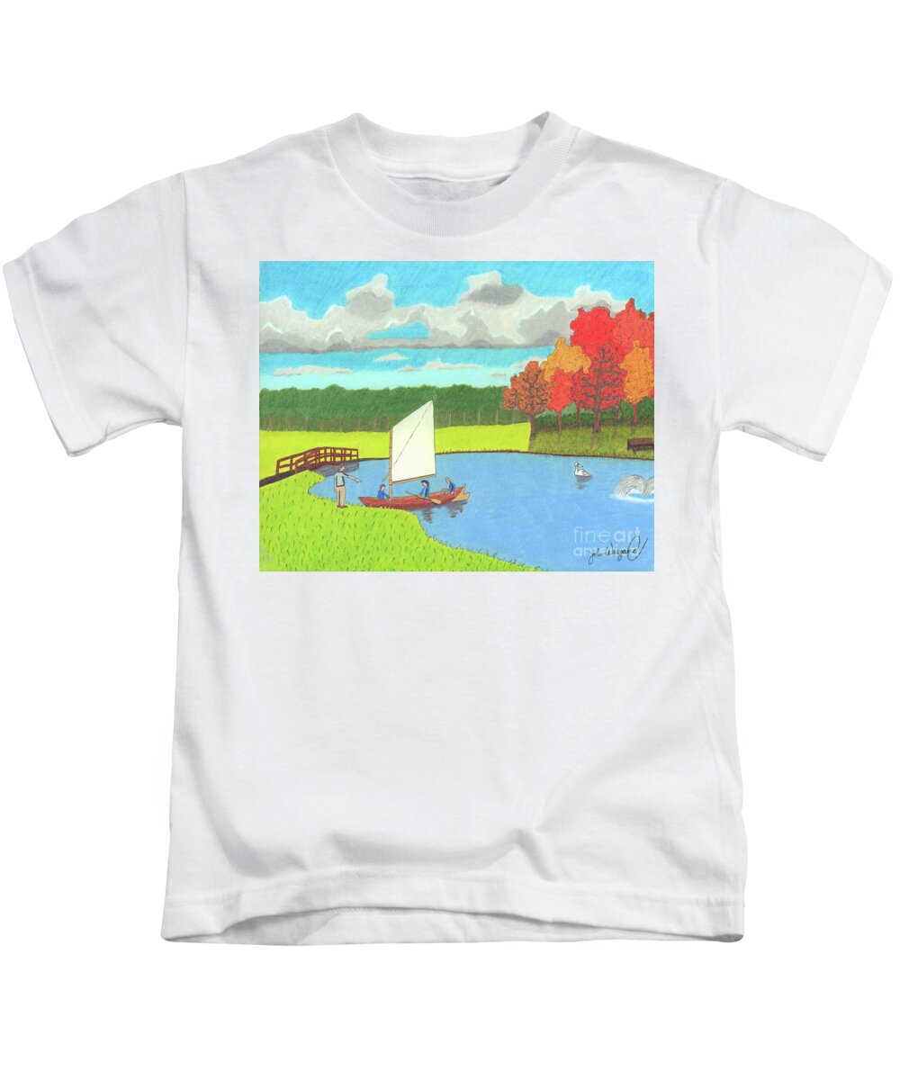 Swan Kids T-Shirt featuring the drawing Testing The Waters by John Wiegand