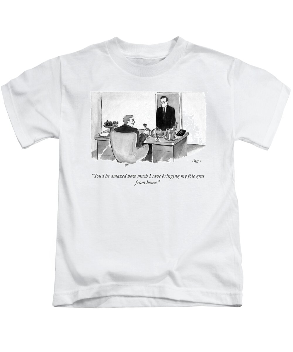 you'd Be Amazed How Much I Save Bringing My Foie Gras From Home. Lunch Kids T-Shirt featuring the drawing Lunch From Home by Carolita Johnson