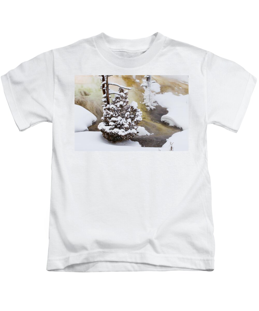 Sebastian Kennerknecht Kids T-Shirt featuring the photograph Mammoth Hot Springs In Winter by Sebastian Kennerknecht