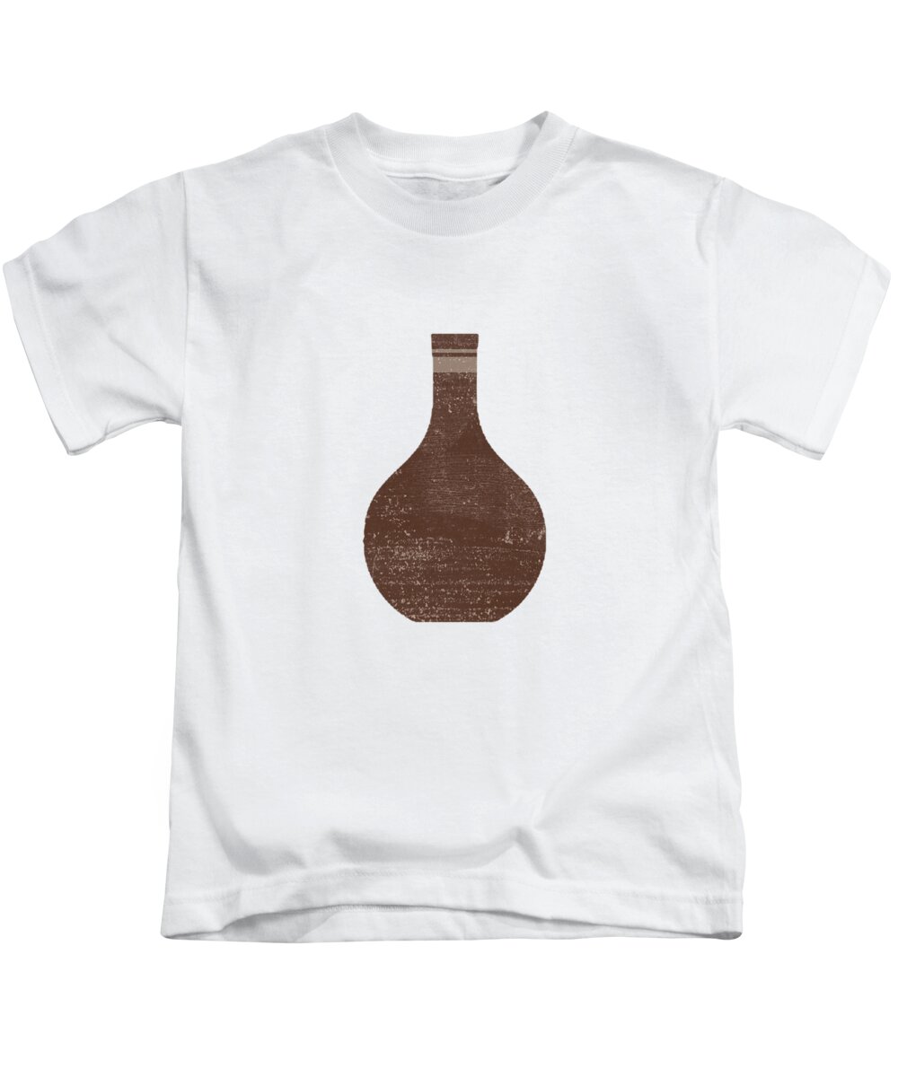 Abstract Kids T-Shirt featuring the mixed media Minimal Abstract Greek Vase 5 - Hydria - Terracotta Series - Modern, Contemporary Print - Brown by Studio Grafiikka