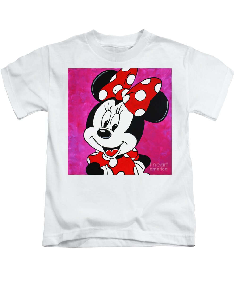 Minnie Mouse Painting Kids T-Shirt featuring the painting MINNIE MOUSE Pink by Kathleen Artist PRO