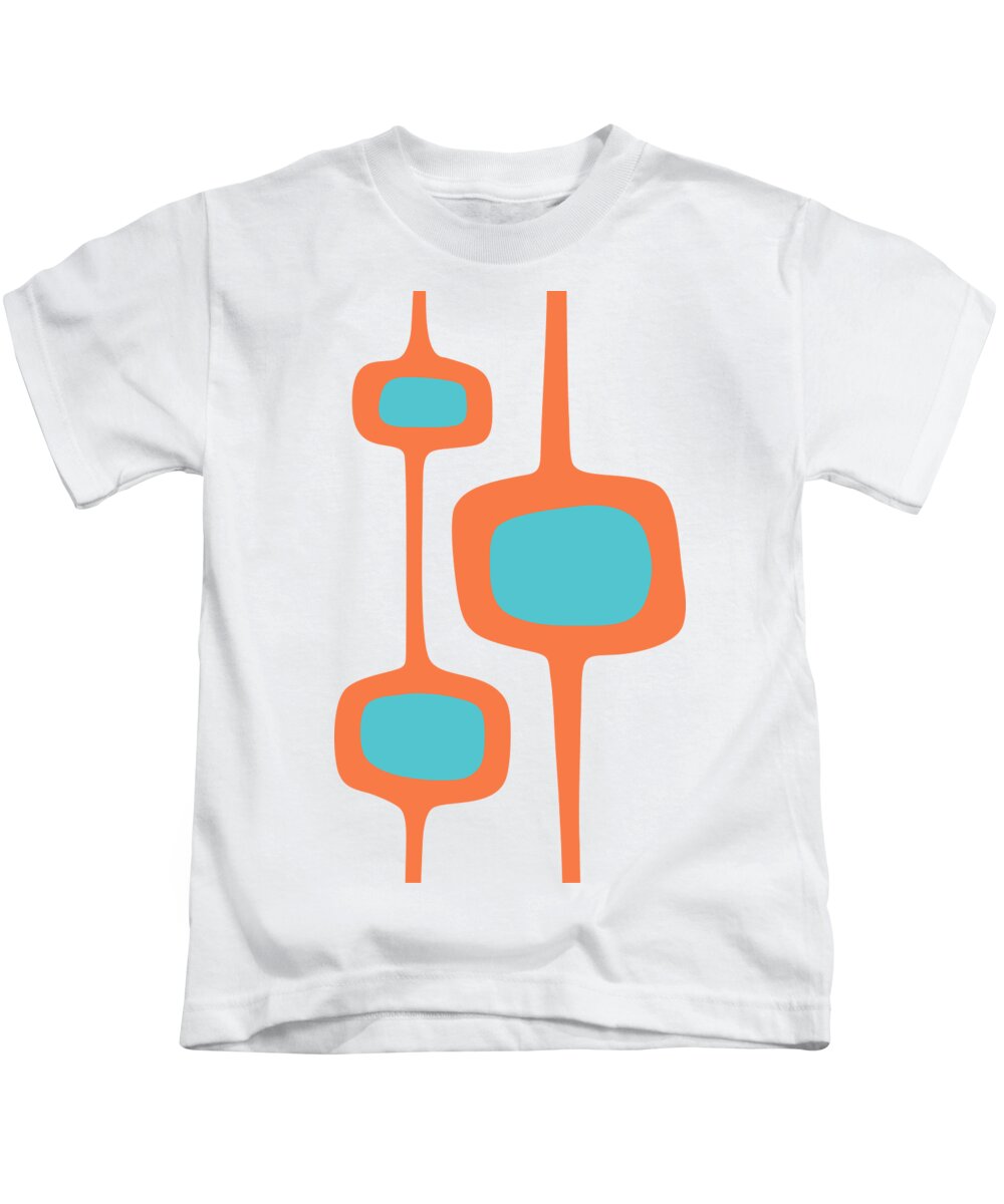  Kids T-Shirt featuring the digital art Mod Pod Three in Turquoise and Orange by Donna Mibus