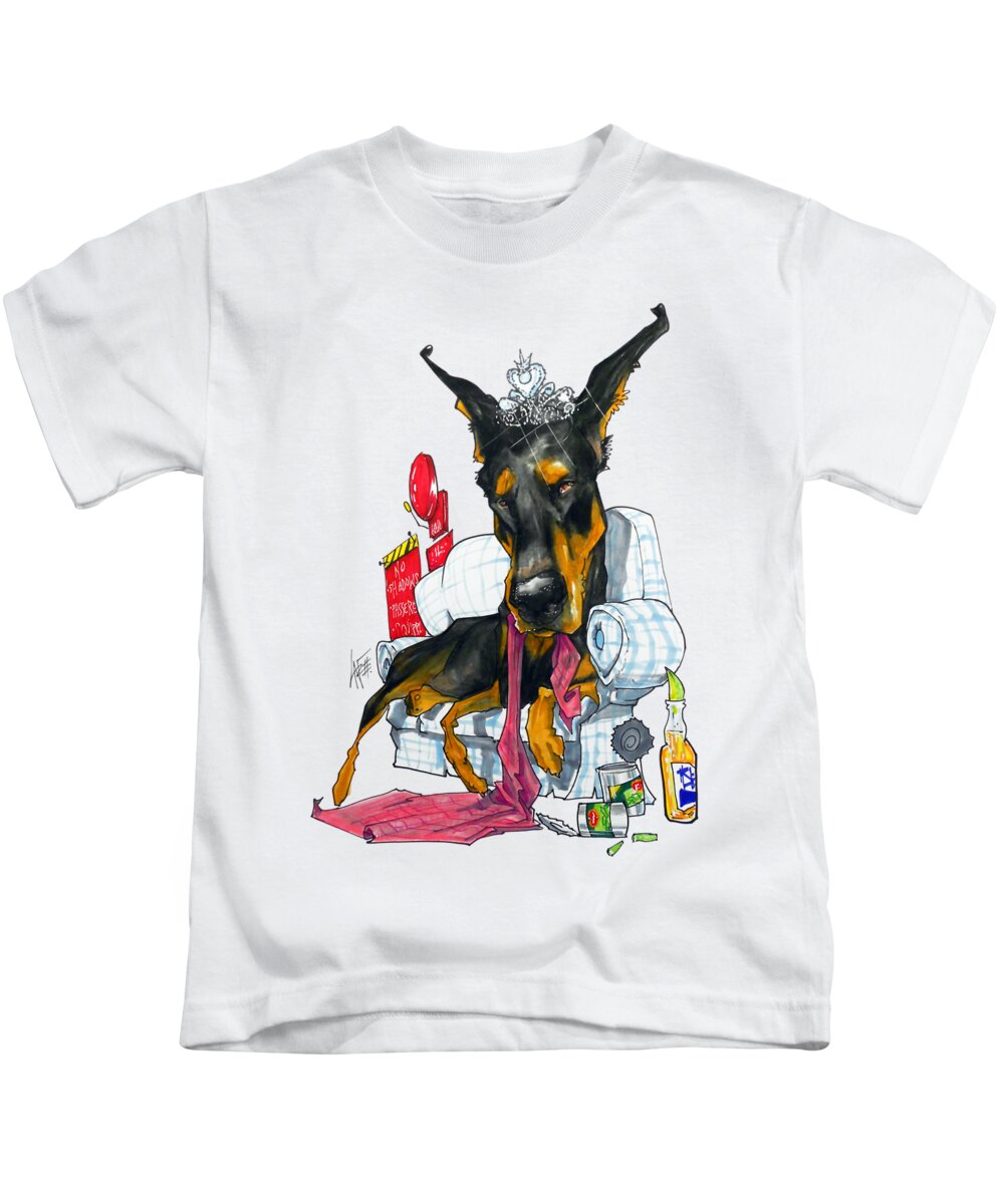 Mojo Kids T-Shirt featuring the drawing Mojo the Doberman by Canine Caricatures By John LaFree