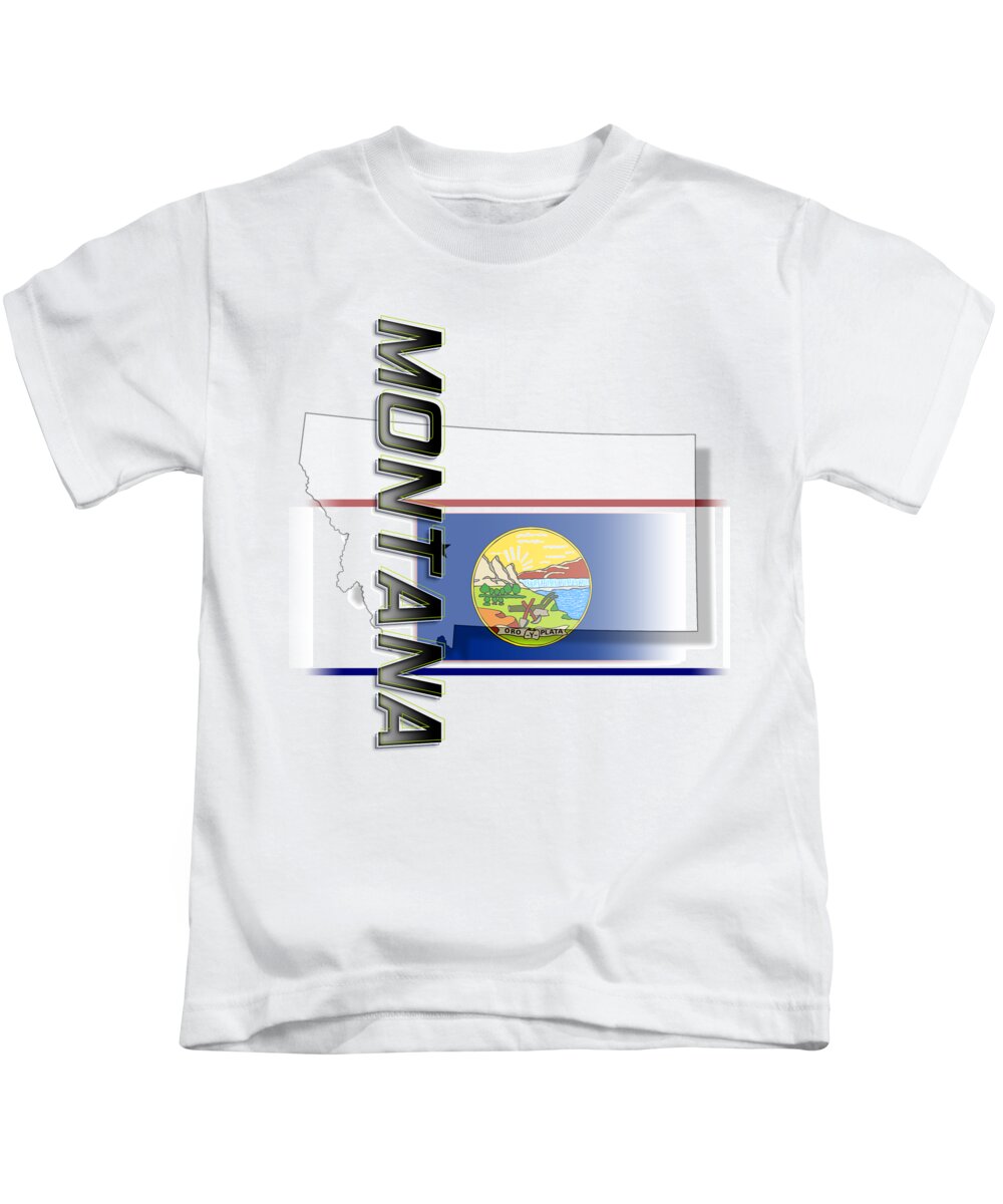 Montana Kids T-Shirt featuring the digital art Montana State Vertical Print by Rick Bartrand