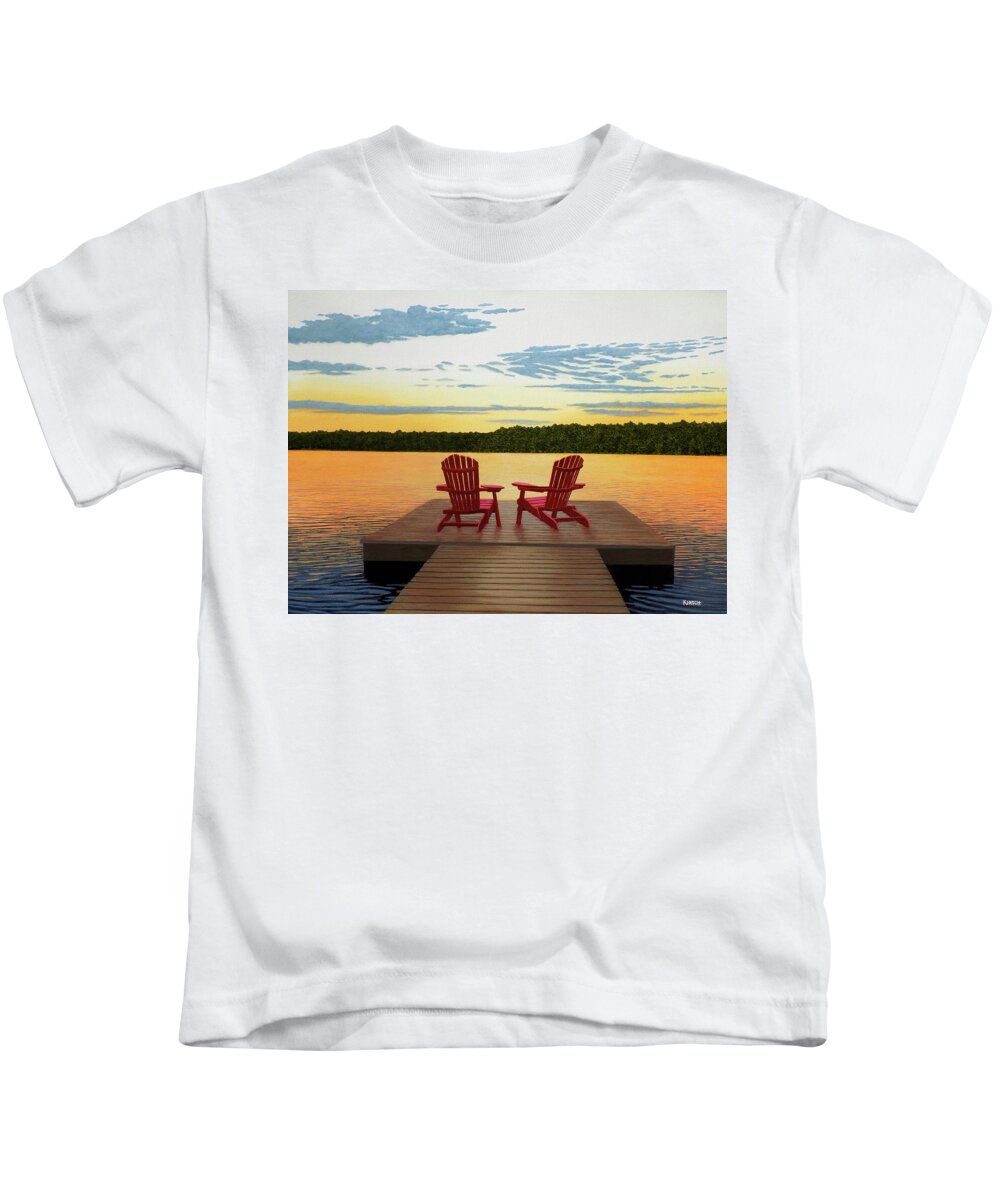 Muskoka Sunset Kids T-Shirt featuring the painting Muskoka Twilight by Kenneth M Kirsch