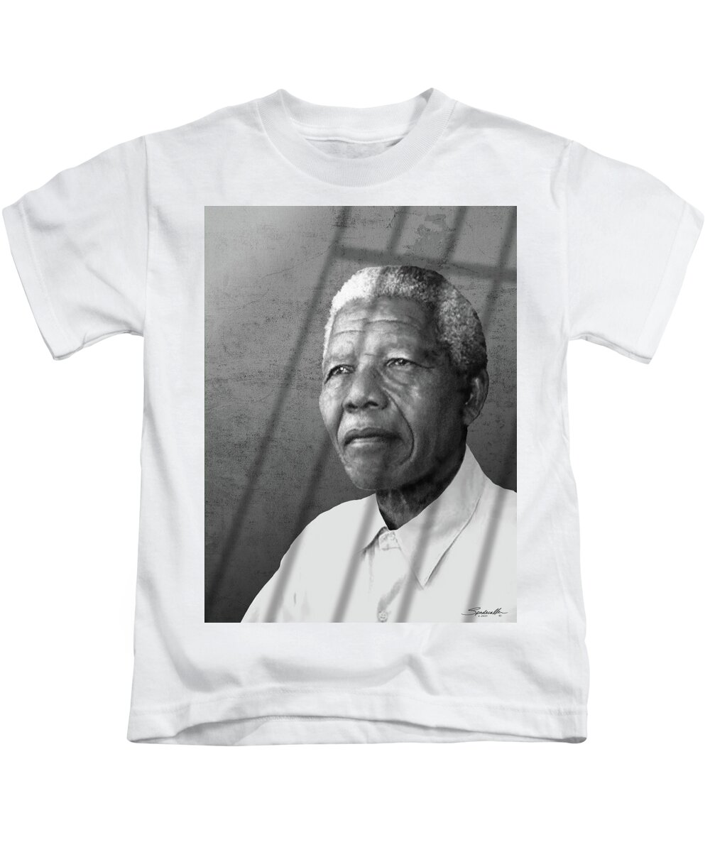 Nelson Mandela Kids T-Shirt featuring the mixed media Nelson Mandela Portrait by M Spadecaller