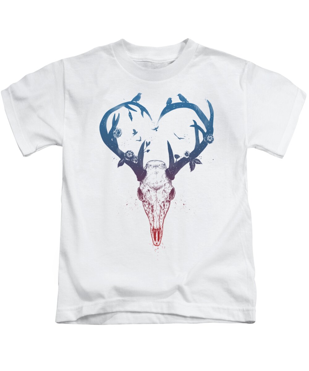 Deer Kids T-Shirt featuring the drawing Neverending love by Balazs Solti
