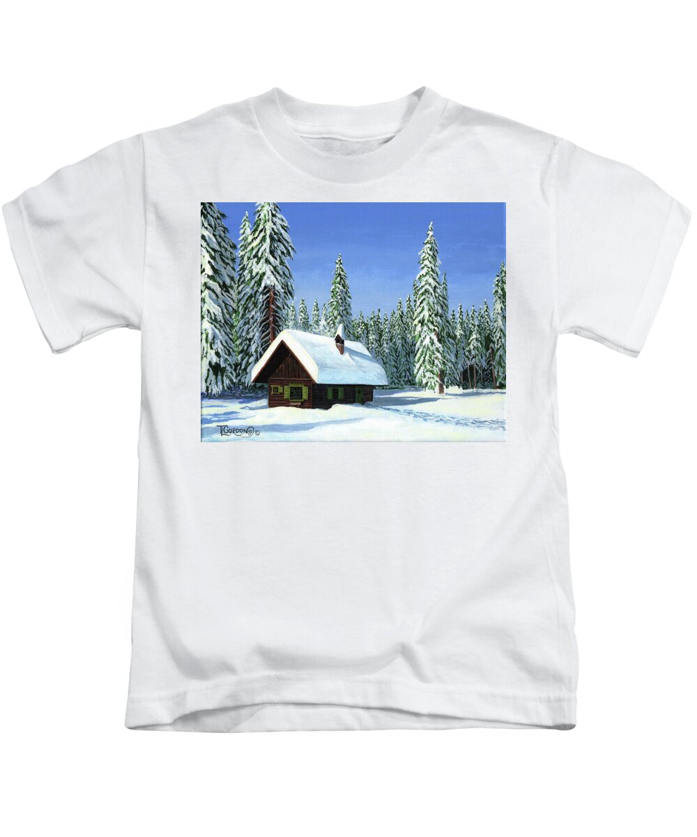 T L Kids T-Shirt featuring the painting North woods cabin by Timithy L Gordon