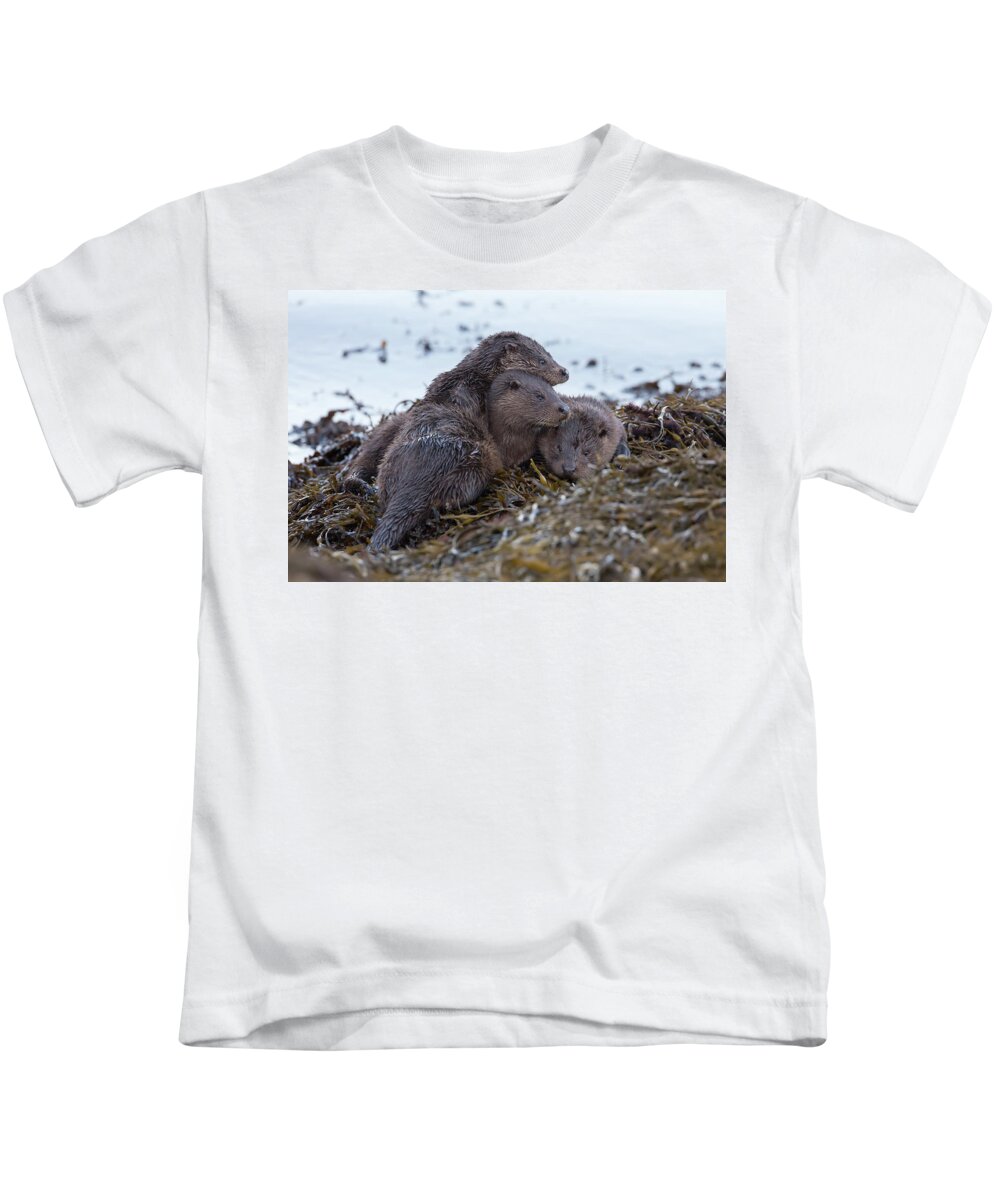 Otter Kids T-Shirt featuring the photograph Otter Family Together by Pete Walkden