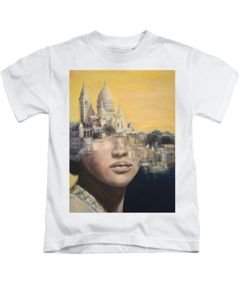 Woman Kids T-Shirt featuring the painting Paris Blend by Escha Van den bogerd
