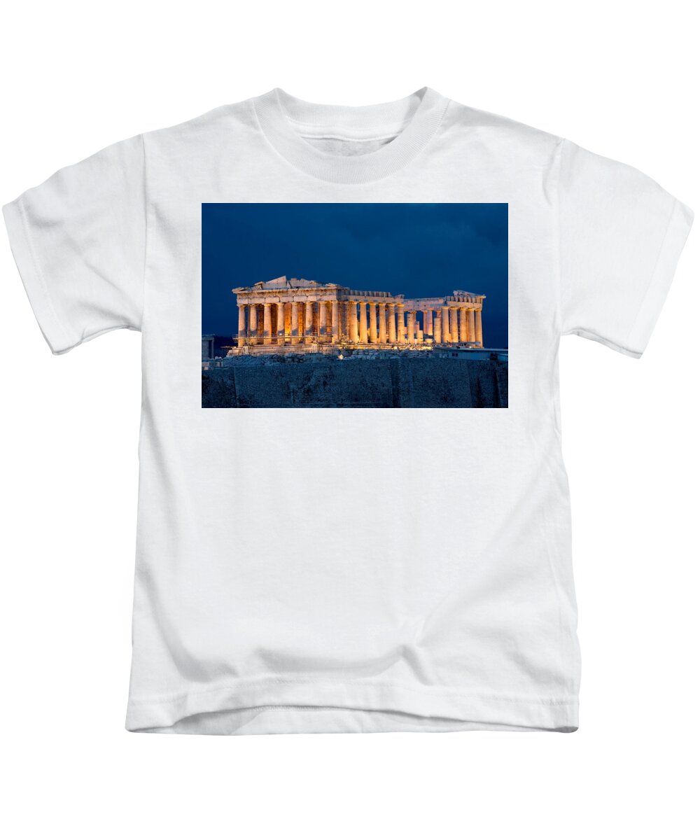Evening Kids T-Shirt featuring the painting Parthenon in the Evening by Troy Caperton