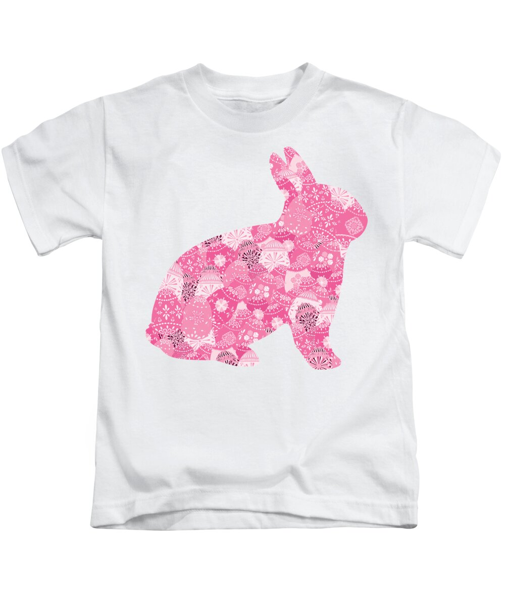 Bunny Kids T-Shirt featuring the digital art Patchwork Pink Bunny by Marianne Campolongo