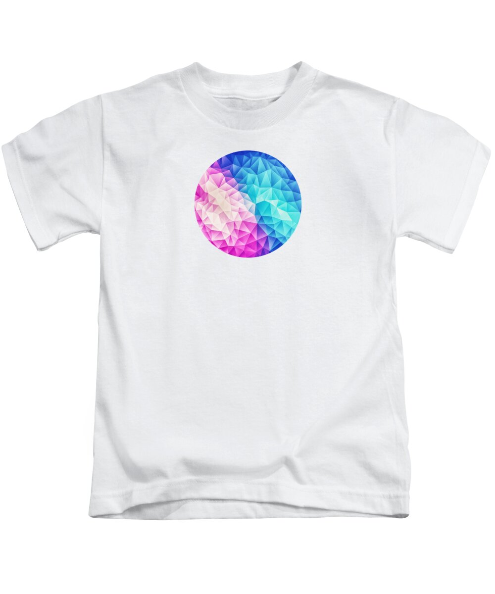 Colorful Kids T-Shirt featuring the digital art Pink Ice Blue Abstract Polygon Crystal Cubism Low Poly Triangle Design by Philipp Rietz