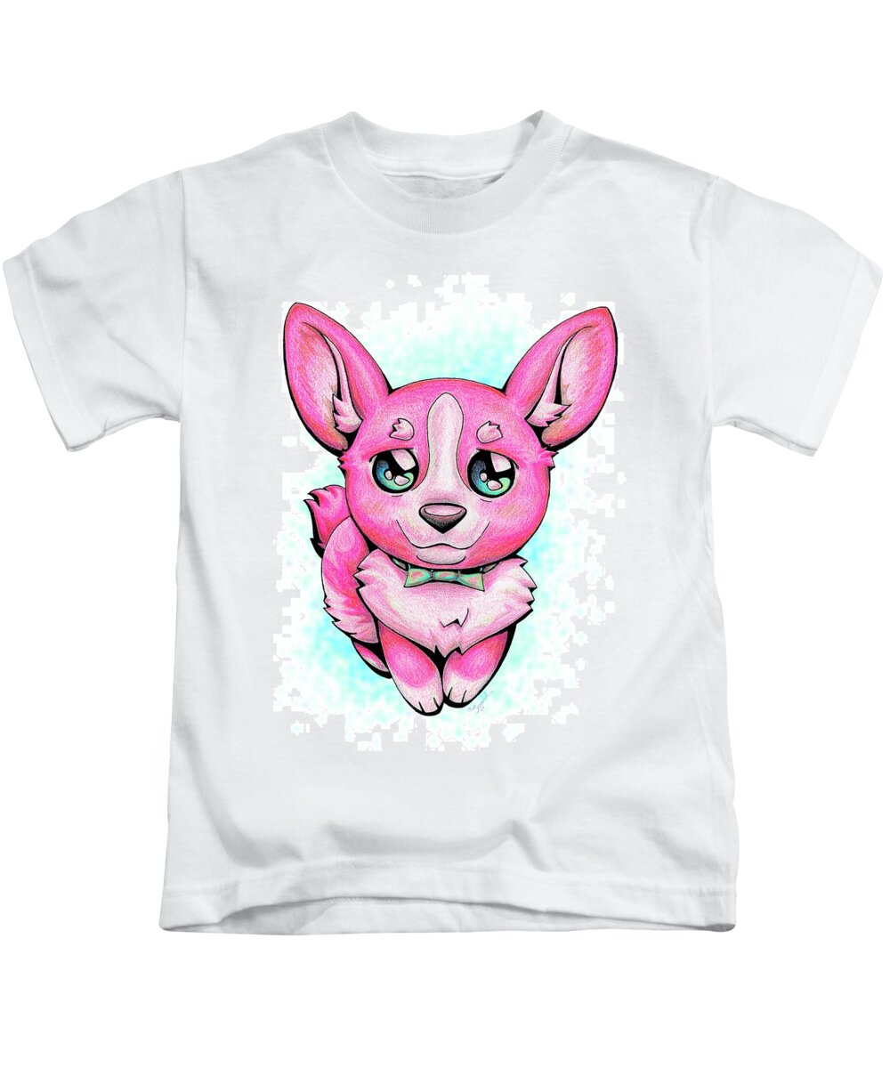 Puppy Kids T-Shirt featuring the drawing Pinkie Corgi by Sipporah Art and Illustration