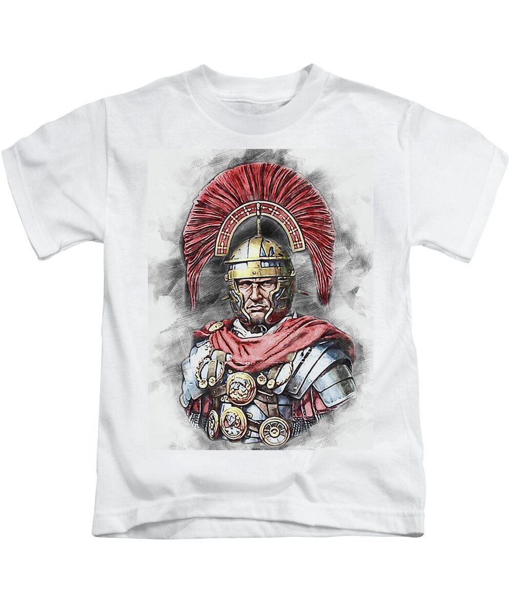 Roman Legion Kids T-Shirt featuring the painting Portrait of a Roman Legionary - 48 by AM FineArtPrints