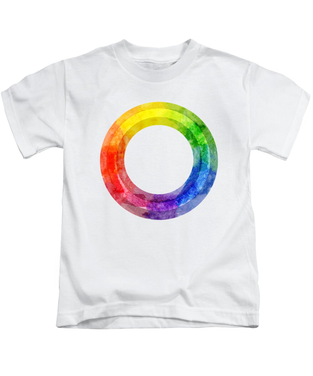 Colorful Kids T-Shirt featuring the painting Rainbow Color Wheel by Lauren Heller