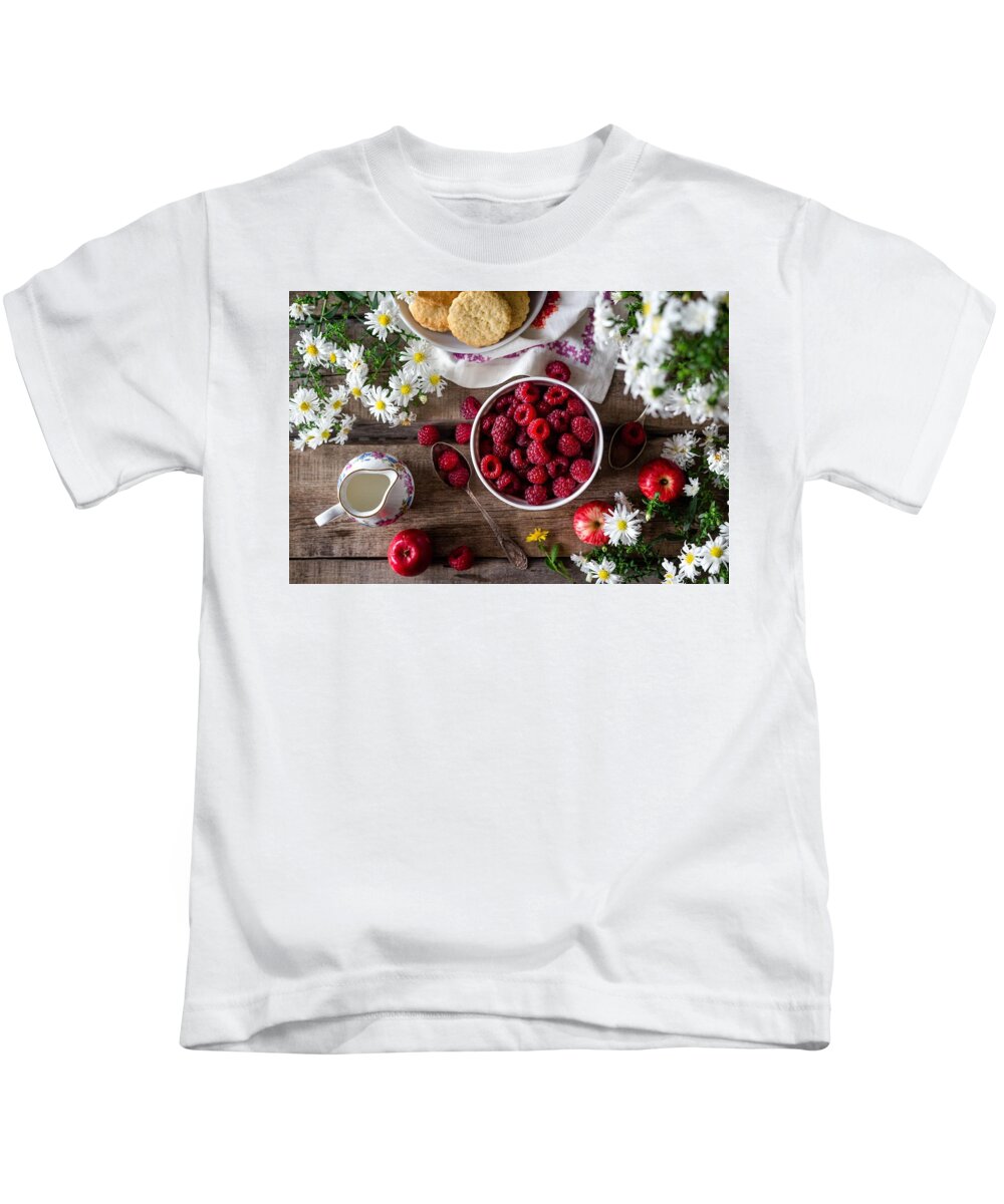 Photo Kids T-Shirt featuring the photograph Raspberry breakfast by Top Wallpapers