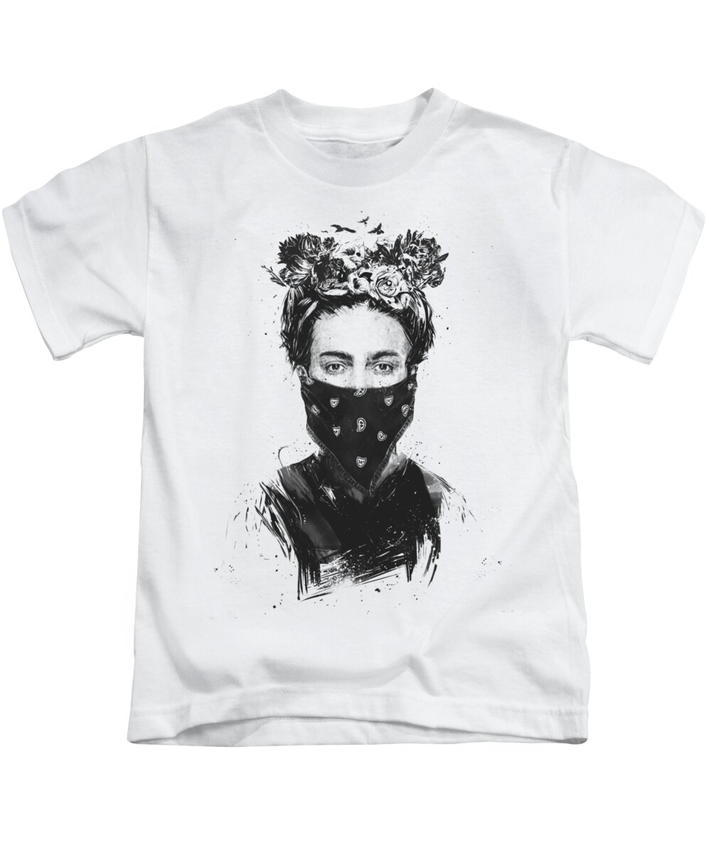 Girl Kids T-Shirt featuring the drawing Rebel girl by Balazs Solti
