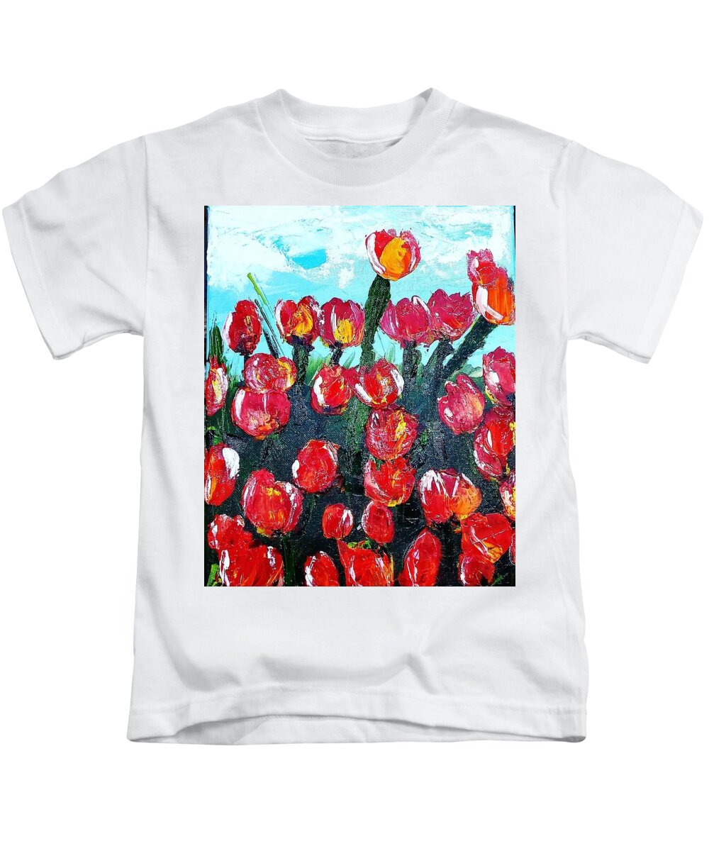 Red Kids T-Shirt featuring the photograph Red Tulips by Amy Kuenzie