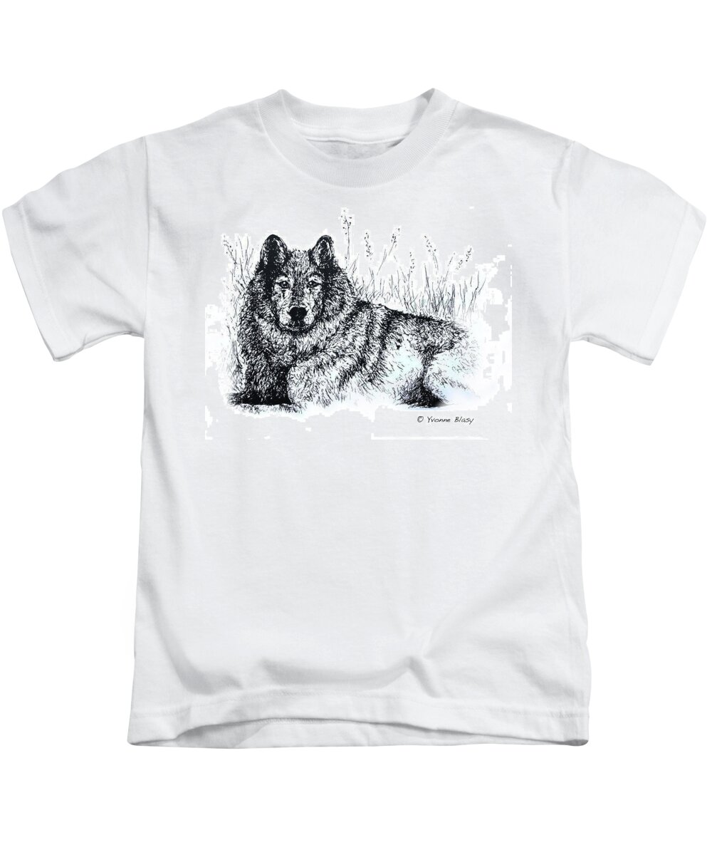 Wolf Kids T-Shirt featuring the drawing Resting But Alert by Yvonne Blasy