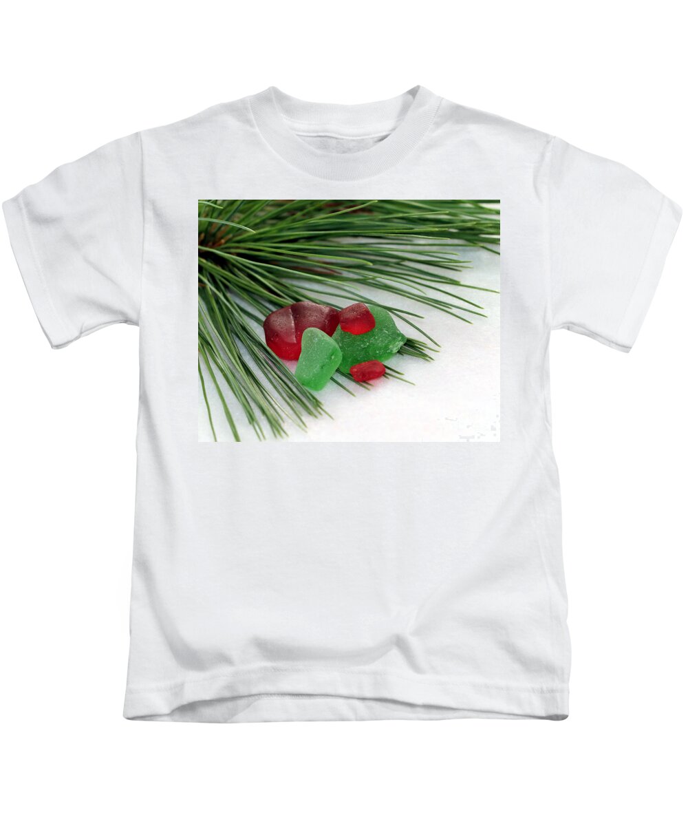 Sea Glass Kids T-Shirt featuring the photograph Sea glass and pine needles by Janice Drew