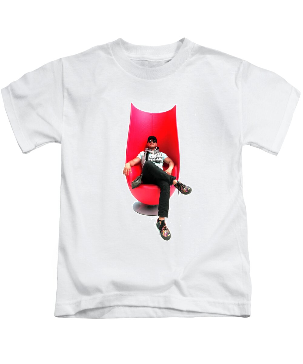 Artist Chair Red Glasses Cool La Hollywood Beverly Hills Man Guy Dude Male Masculine Art Scarf Simple Simplistic Minimal Famous Actor Star Kids T-Shirt featuring the digital art Sergio in Beverly Hills by Jamie Looney