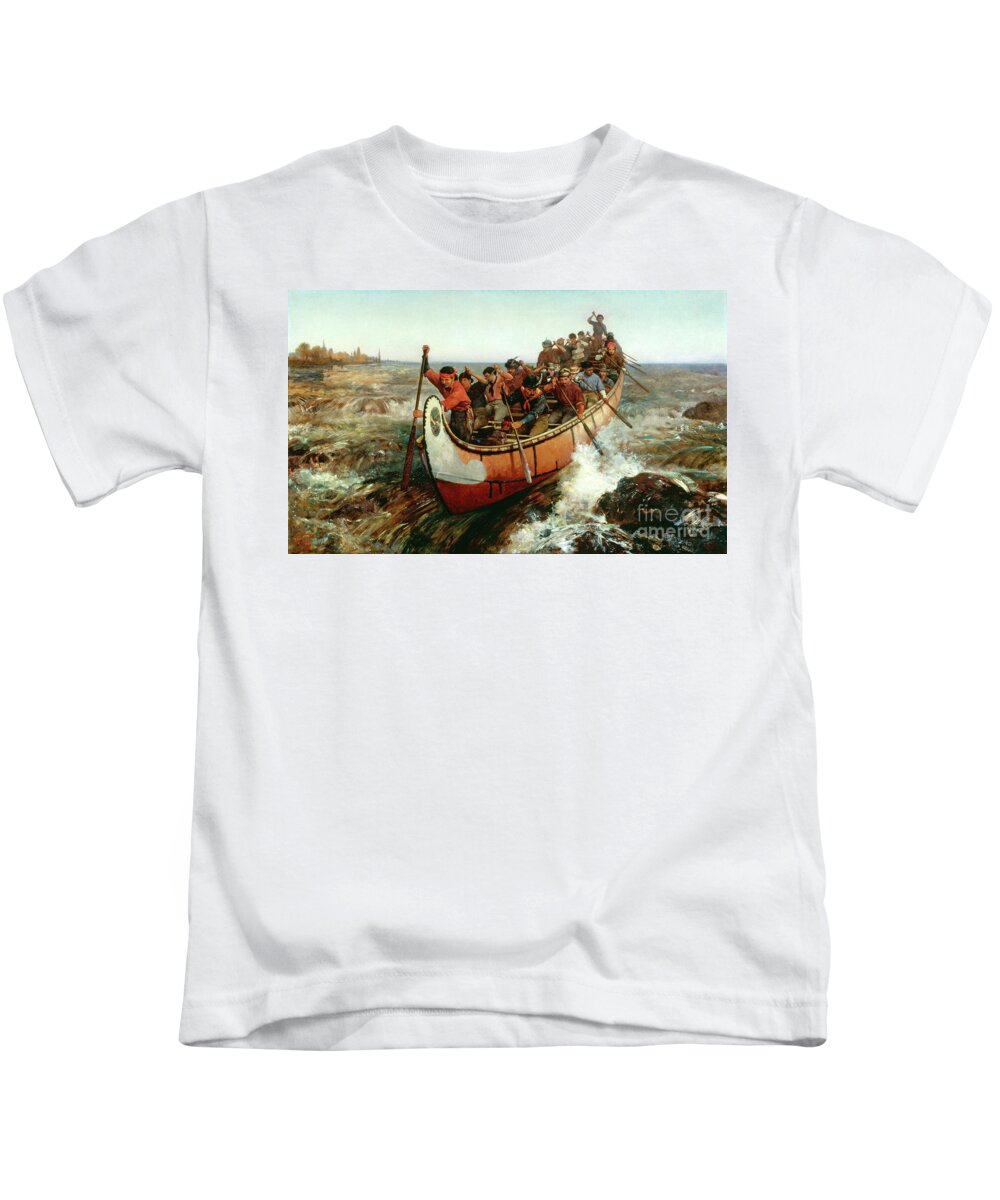 1879 Kids T-Shirt featuring the painting Shooting the Rapids by Frances Anne Hopkins