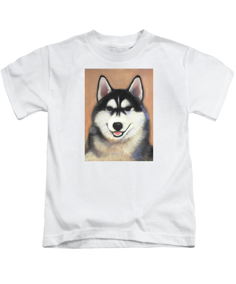 Siberian Husky Kids T-Shirt featuring the pastel Siberian Husky by Linda Ruiz-Lozito