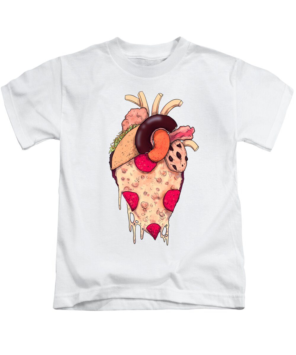 Pizza Kids T-Shirt featuring the drawing Snack Heart by Ludwig Van Bacon