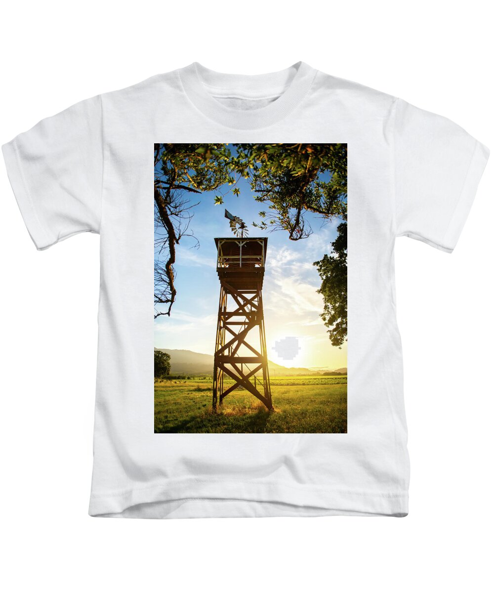 Windmill Kids T-Shirt featuring the photograph Sonoma Valley Windmill Tower by Aileen Savage